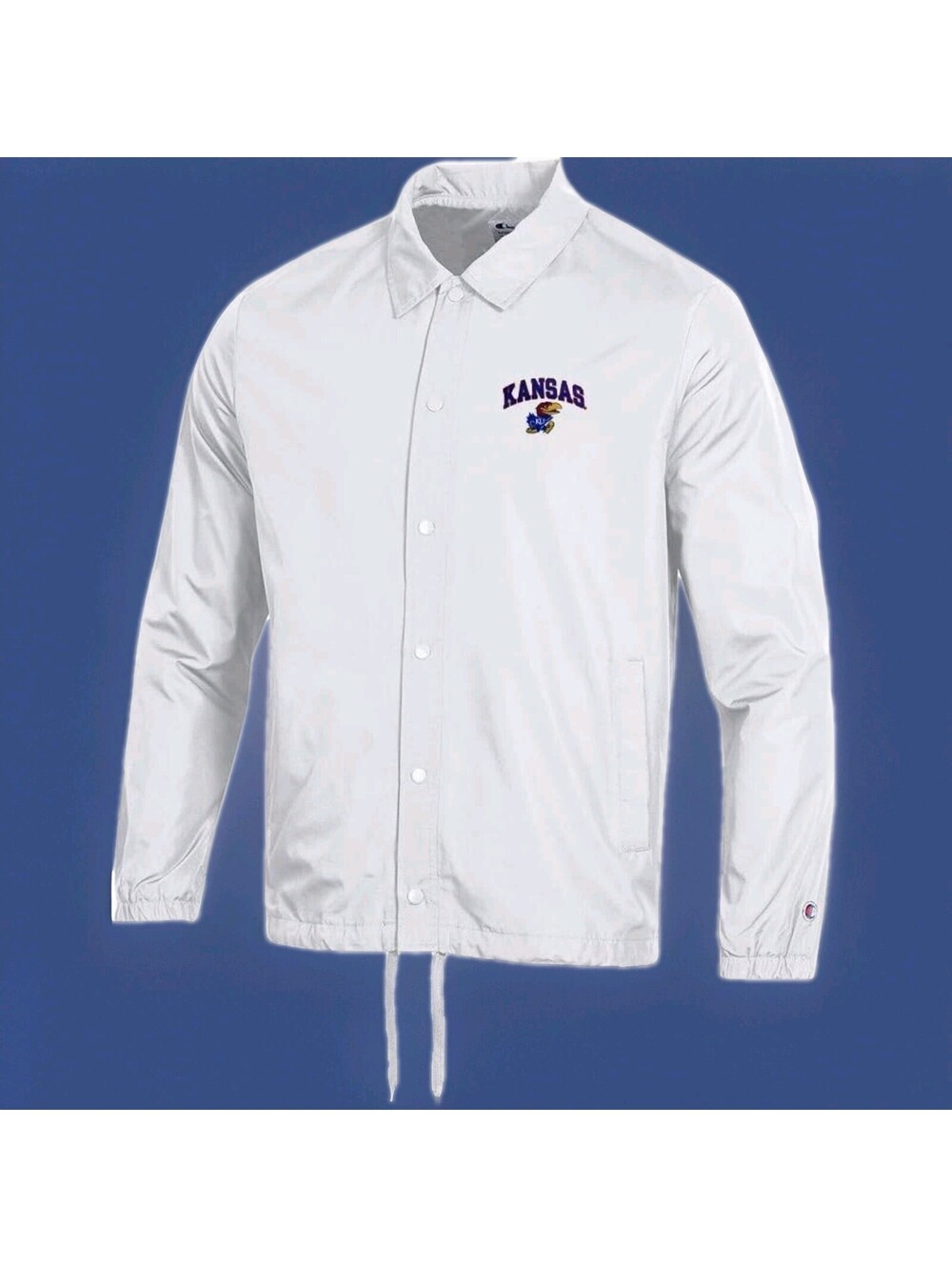 Champion Kansas Jayhawks NCAA Coaches Jacket Basketball White Men Medium New NWT